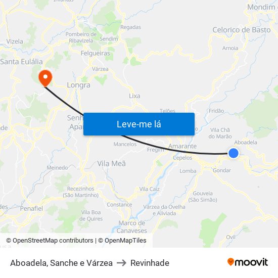 Aboadela, Sanche e Várzea to Revinhade map