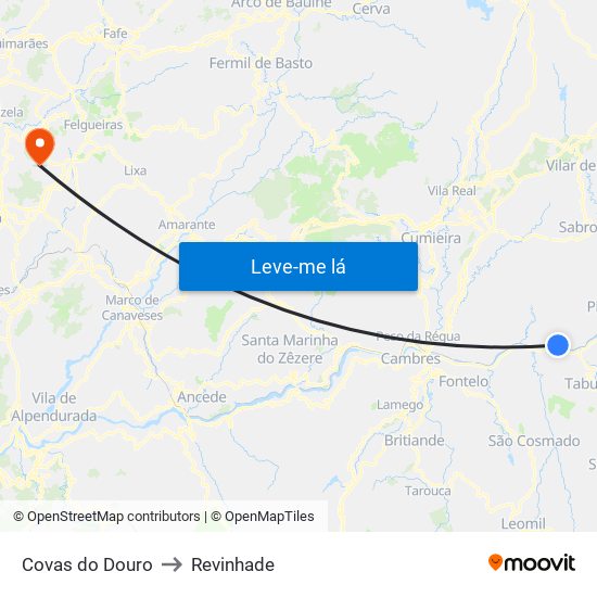 Covas do Douro to Revinhade map