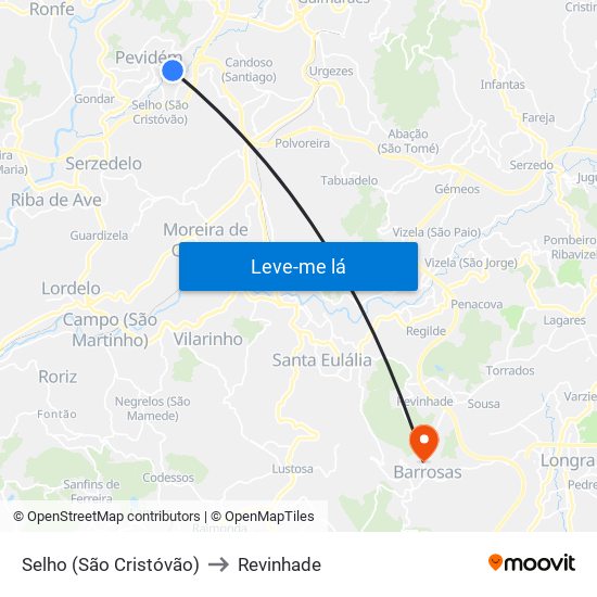 Selho (São Cristóvão) to Revinhade map