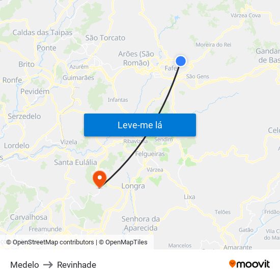 Medelo to Revinhade map