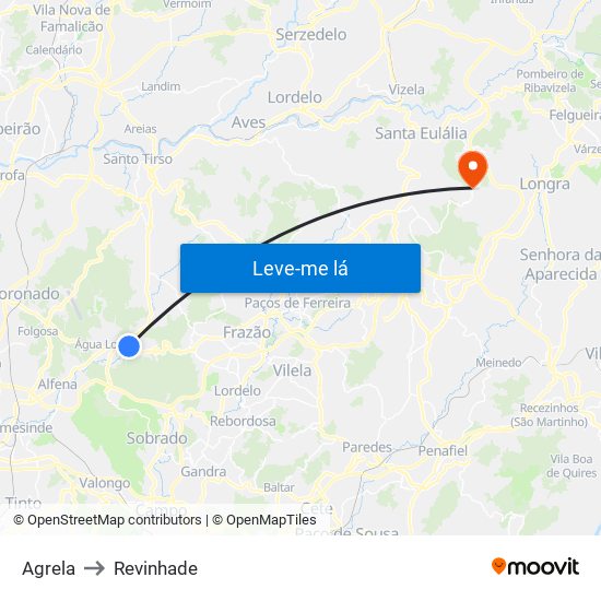 Agrela to Revinhade map