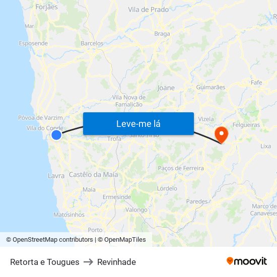 Retorta e Tougues to Revinhade map