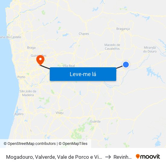 Mogadouro, Valverde, Vale de Porco e Vilar de Rei to Revinhade map