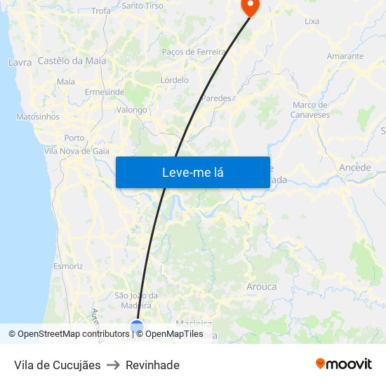 Vila de Cucujães to Revinhade map