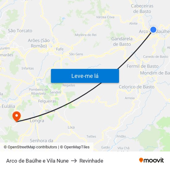 Arco de Baúlhe e Vila Nune to Revinhade map