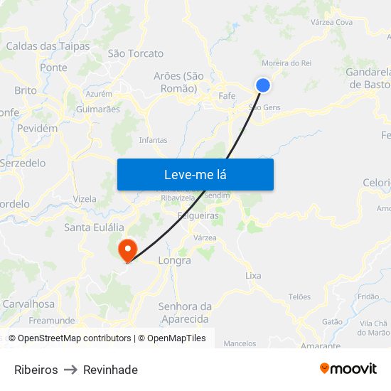 Ribeiros to Revinhade map