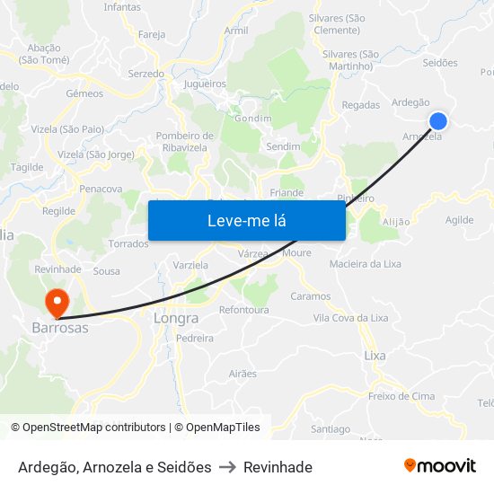 Ardegão, Arnozela e Seidões to Revinhade map