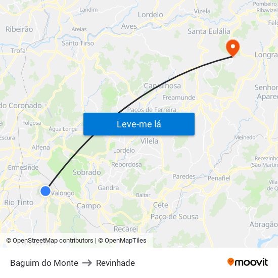 Baguim do Monte to Revinhade map