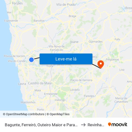 Bagunte, Ferreiró, Outeiro Maior e Parada to Revinhade map