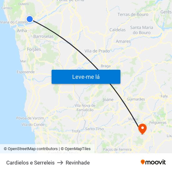 Cardielos e Serreleis to Revinhade map