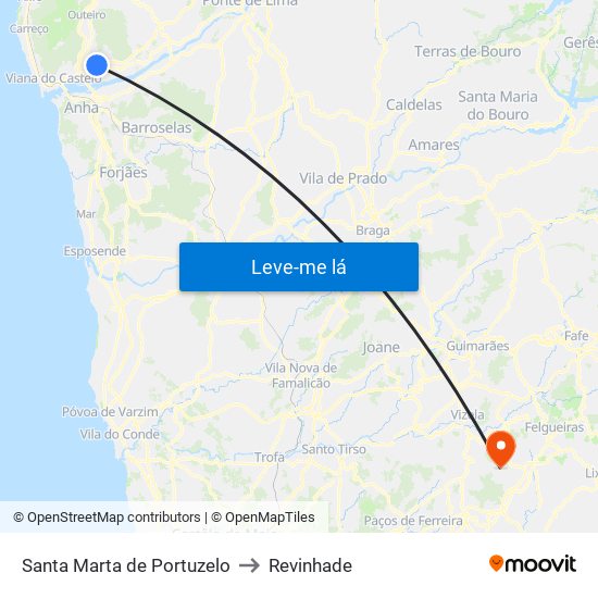 Santa Marta de Portuzelo to Revinhade map