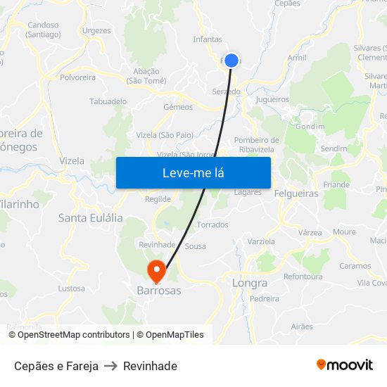 Cepães e Fareja to Revinhade map