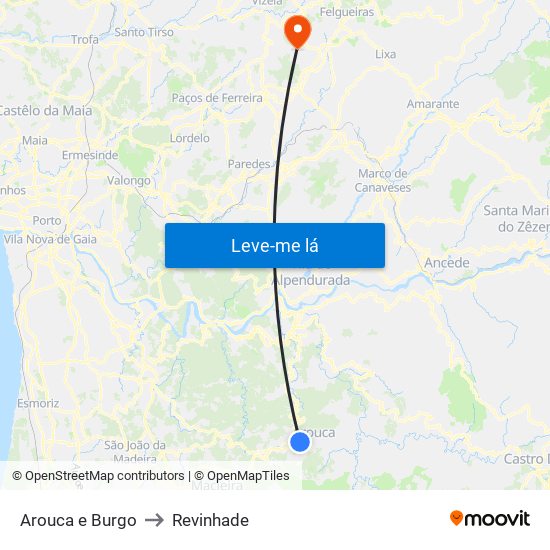 Arouca e Burgo to Revinhade map