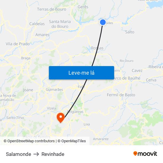 Salamonde to Revinhade map