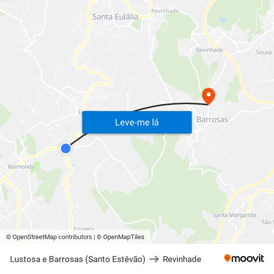 Lustosa e Barrosas (Santo Estêvão) to Revinhade map