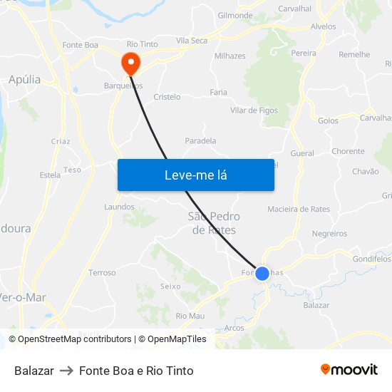 Balazar to Fonte Boa e Rio Tinto map