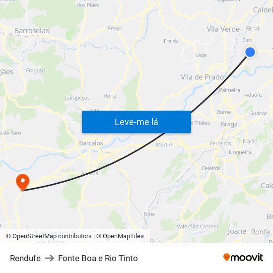 Rendufe to Fonte Boa e Rio Tinto map