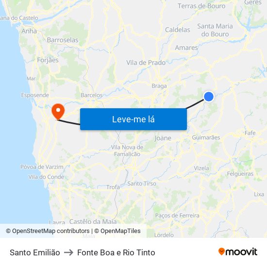 Santo Emilião to Fonte Boa e Rio Tinto map