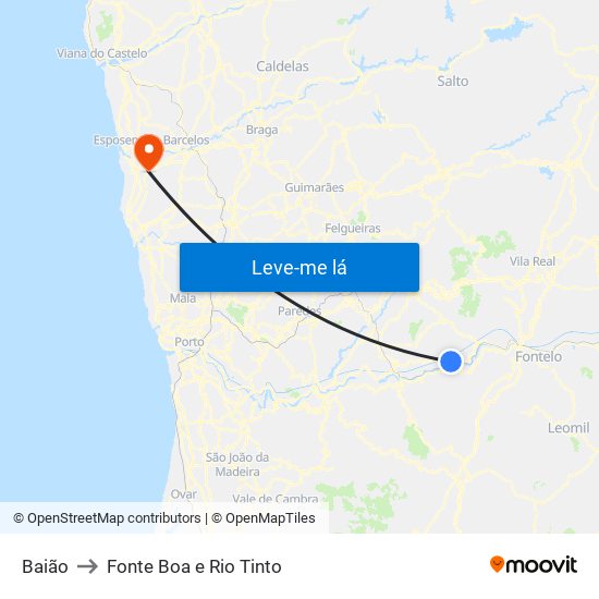 Baião to Fonte Boa e Rio Tinto map