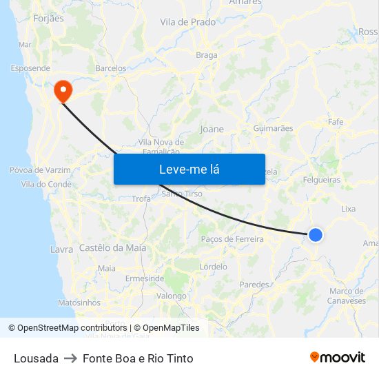 Lousada to Fonte Boa e Rio Tinto map