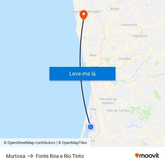 Murtosa to Fonte Boa e Rio Tinto map
