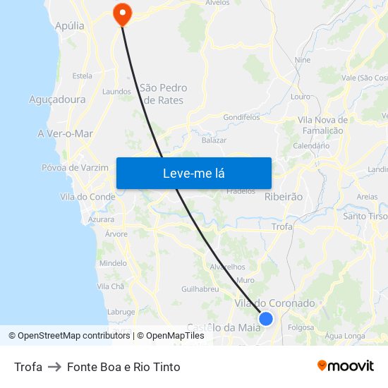 Trofa to Fonte Boa e Rio Tinto map