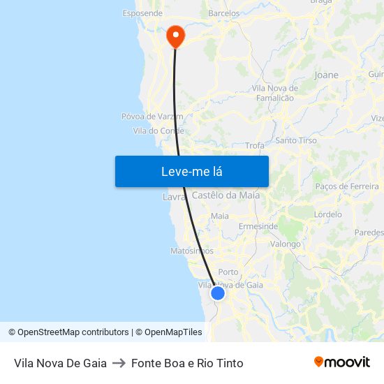 Vila Nova De Gaia to Fonte Boa e Rio Tinto map