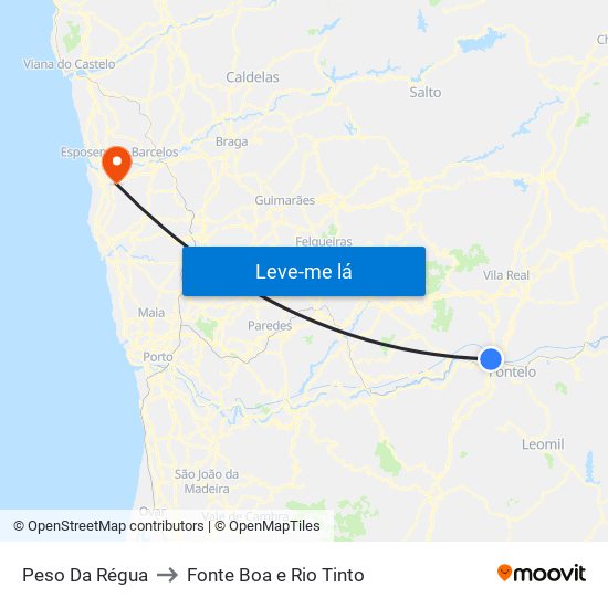 Peso Da Régua to Fonte Boa e Rio Tinto map