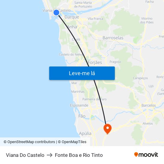 Viana Do Castelo to Fonte Boa e Rio Tinto map
