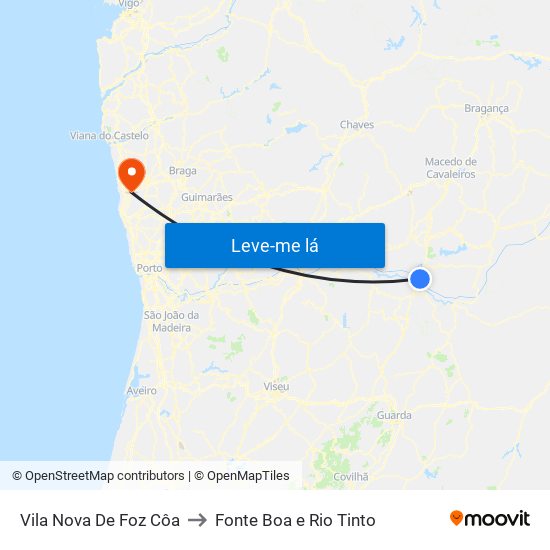 Vila Nova De Foz Côa to Fonte Boa e Rio Tinto map