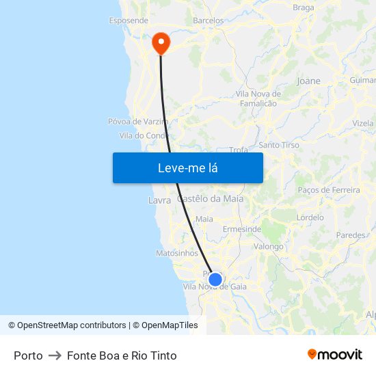Porto to Fonte Boa e Rio Tinto map