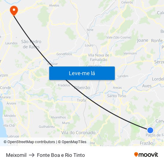 Meixomil to Fonte Boa e Rio Tinto map