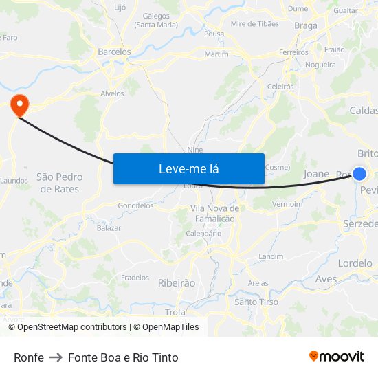 Ronfe to Fonte Boa e Rio Tinto map