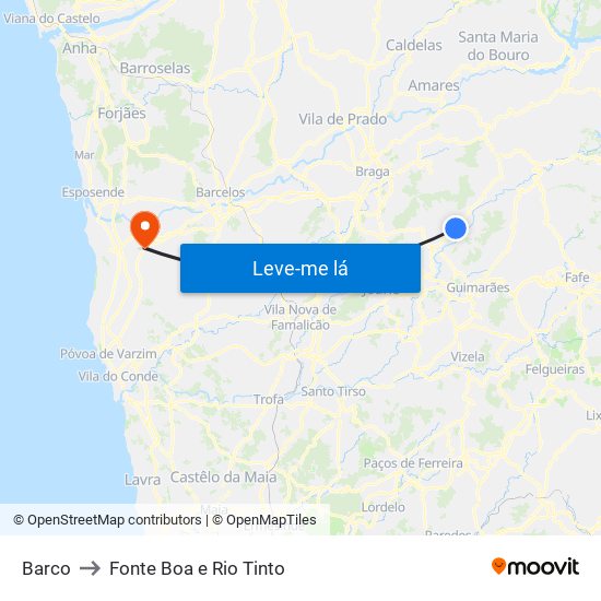 Barco to Fonte Boa e Rio Tinto map