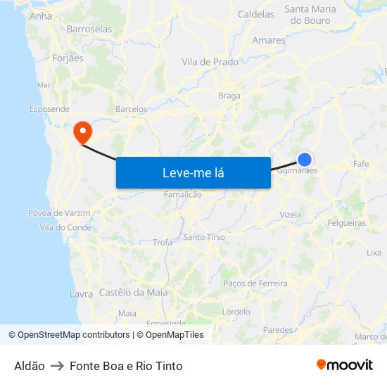 Aldão to Fonte Boa e Rio Tinto map