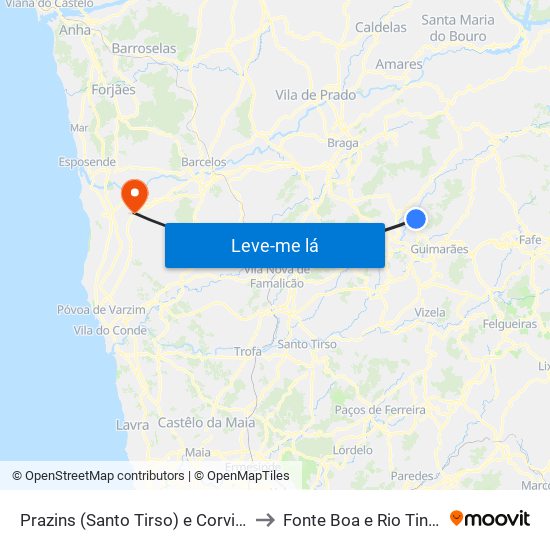 Prazins (Santo Tirso) e Corvite to Fonte Boa e Rio Tinto map