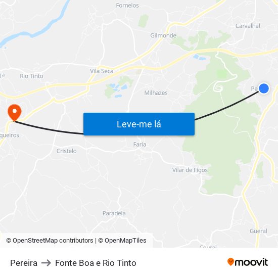 Pereira to Fonte Boa e Rio Tinto map