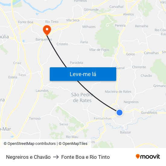 Negreiros e Chavão to Fonte Boa e Rio Tinto map