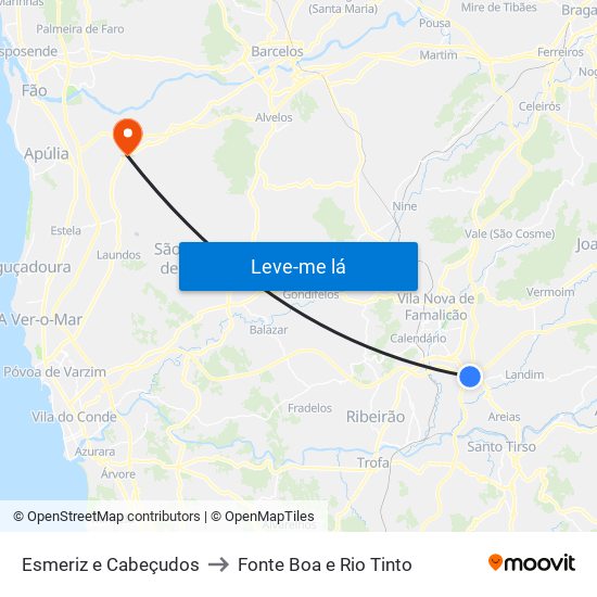 Esmeriz e Cabeçudos to Fonte Boa e Rio Tinto map