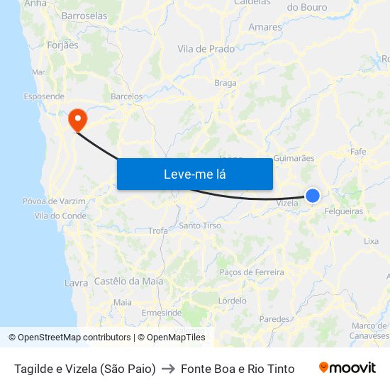 Tagilde e Vizela (São Paio) to Fonte Boa e Rio Tinto map