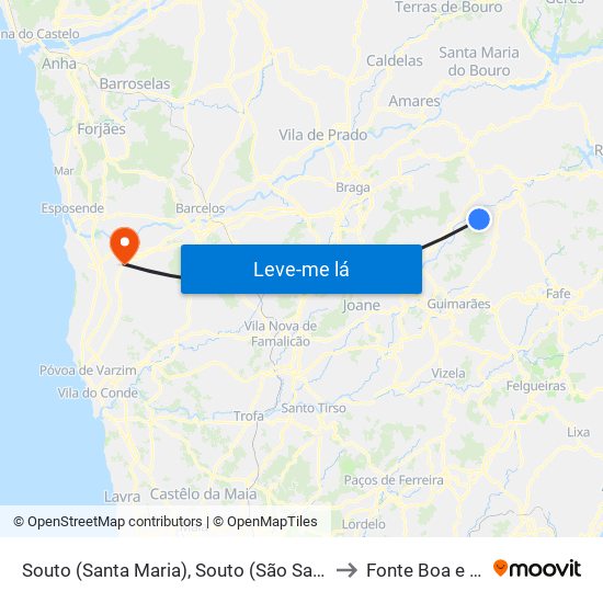 Souto (Santa Maria), Souto (São Salvador) e Gondomar to Fonte Boa e Rio Tinto map