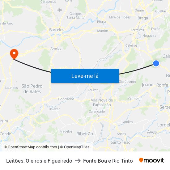 Leitões, Oleiros e Figueiredo to Fonte Boa e Rio Tinto map