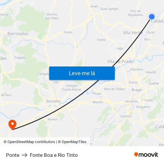 Ponte to Fonte Boa e Rio Tinto map