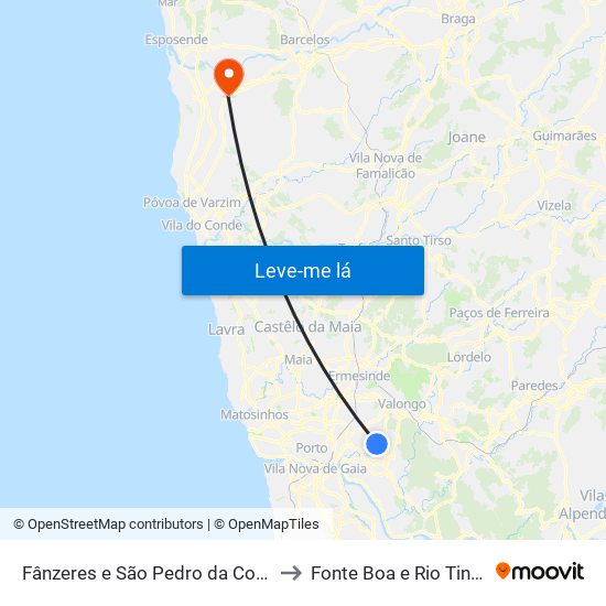 Fânzeres e São Pedro da Cova to Fonte Boa e Rio Tinto map