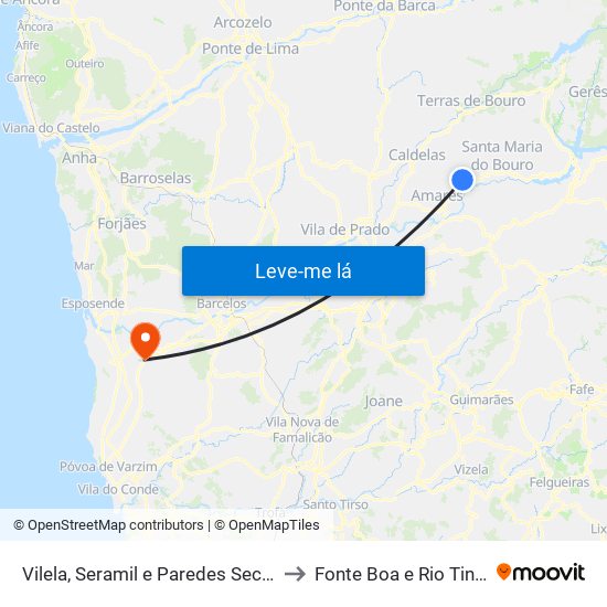 Vilela, Seramil e Paredes Secas to Fonte Boa e Rio Tinto map