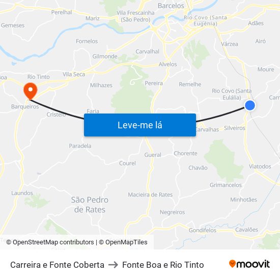 Carreira e Fonte Coberta to Fonte Boa e Rio Tinto map