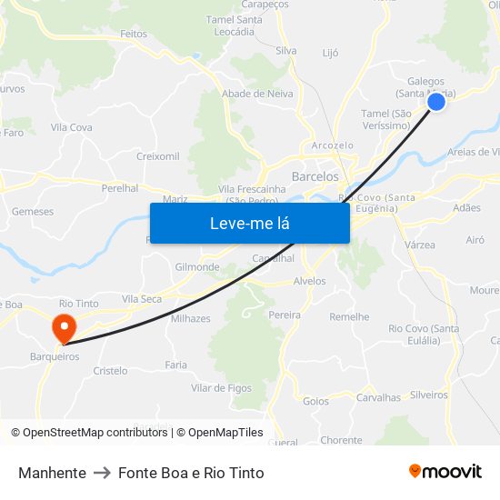 Manhente to Fonte Boa e Rio Tinto map