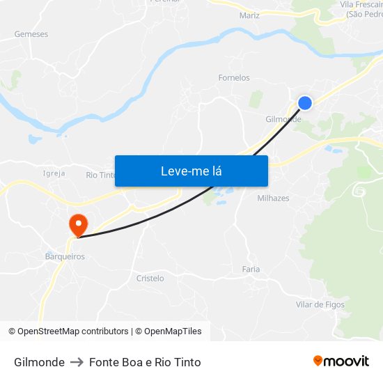 Gilmonde to Fonte Boa e Rio Tinto map