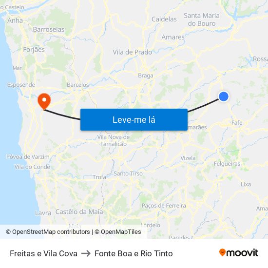 Freitas e Vila Cova to Fonte Boa e Rio Tinto map