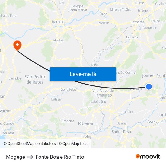 Mogege to Fonte Boa e Rio Tinto map